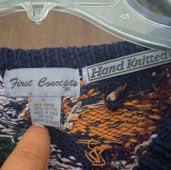 Vintage Hand Knitted First Concepts Sweater Cardigan sz L - Picture 3 of 6